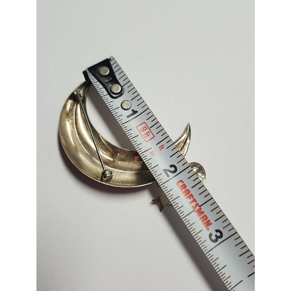 Sterling Silver Crescent Moon And Stars Pin Brooch 925 View 4